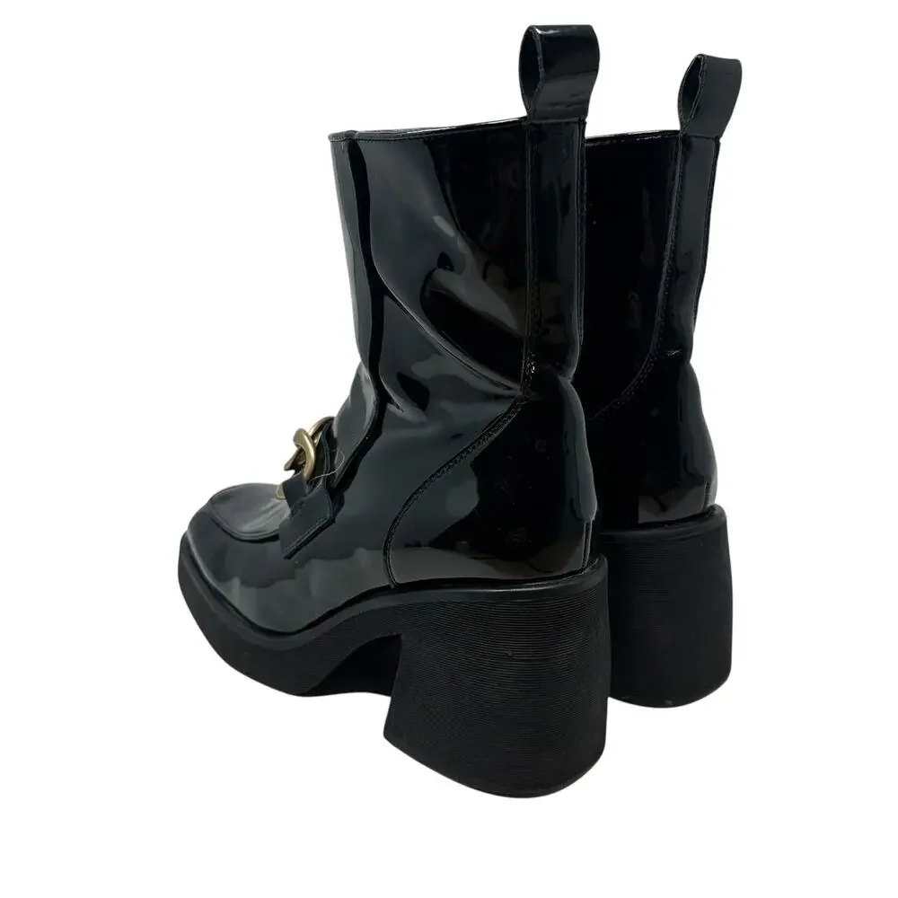 Steve Madden Bloom Platform‎ Boot Loafer Chunky Patent Leather Black Size 8.5